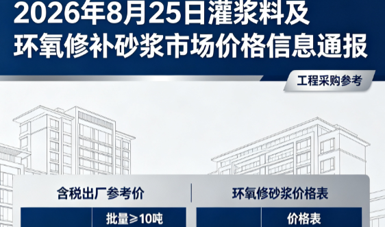 滨州2026年8月25日灌浆料及环氧修补砂浆市场价格信息通报
